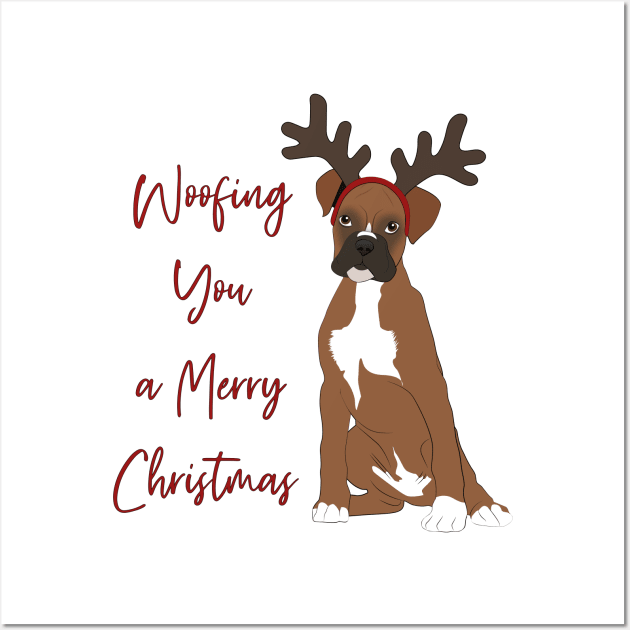 Cute Christmas Boxer, woofing you a merry Christmas Wall Art by NinoRc